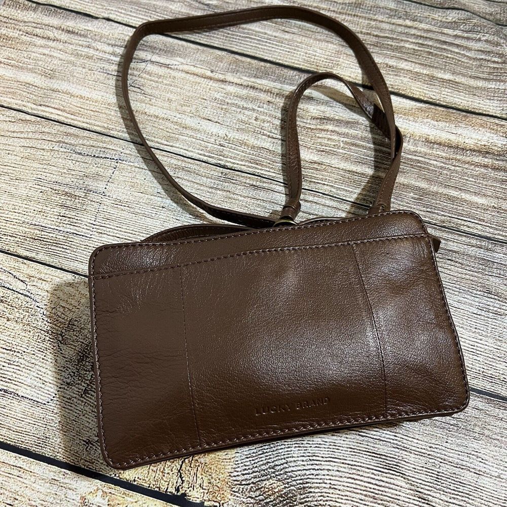 Lucky Brand Bosh Leather Convertible Crossbody Bag Clutch‎ Brown Small